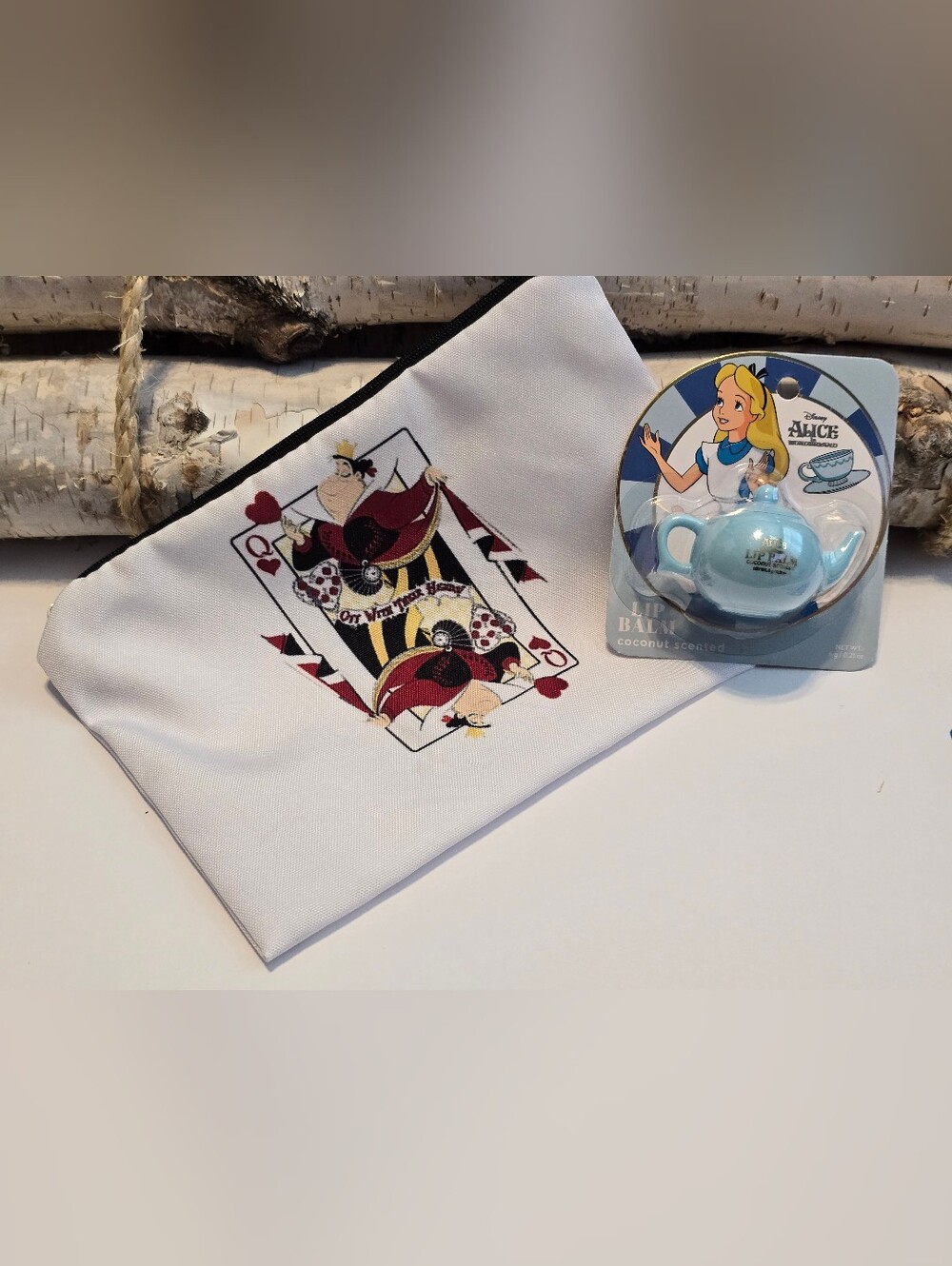 👑 ❤️ Brand New Queen of Hearts Double Sided Polyester Makeup Bag & Disney Balm